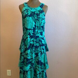 TOMMY HILFIGER.Floral Sleeveless Dress - Blue and Green